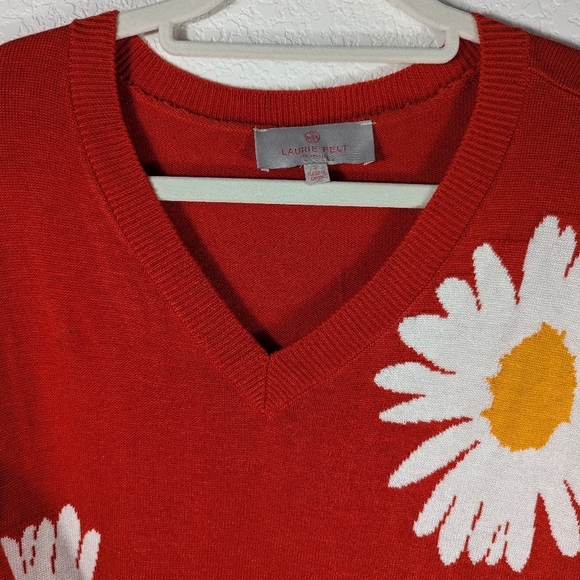 Laurie Felt Cashmere Blend Orange Red Daily Print V-Neck Sweater Size S - Picture 11 of 13